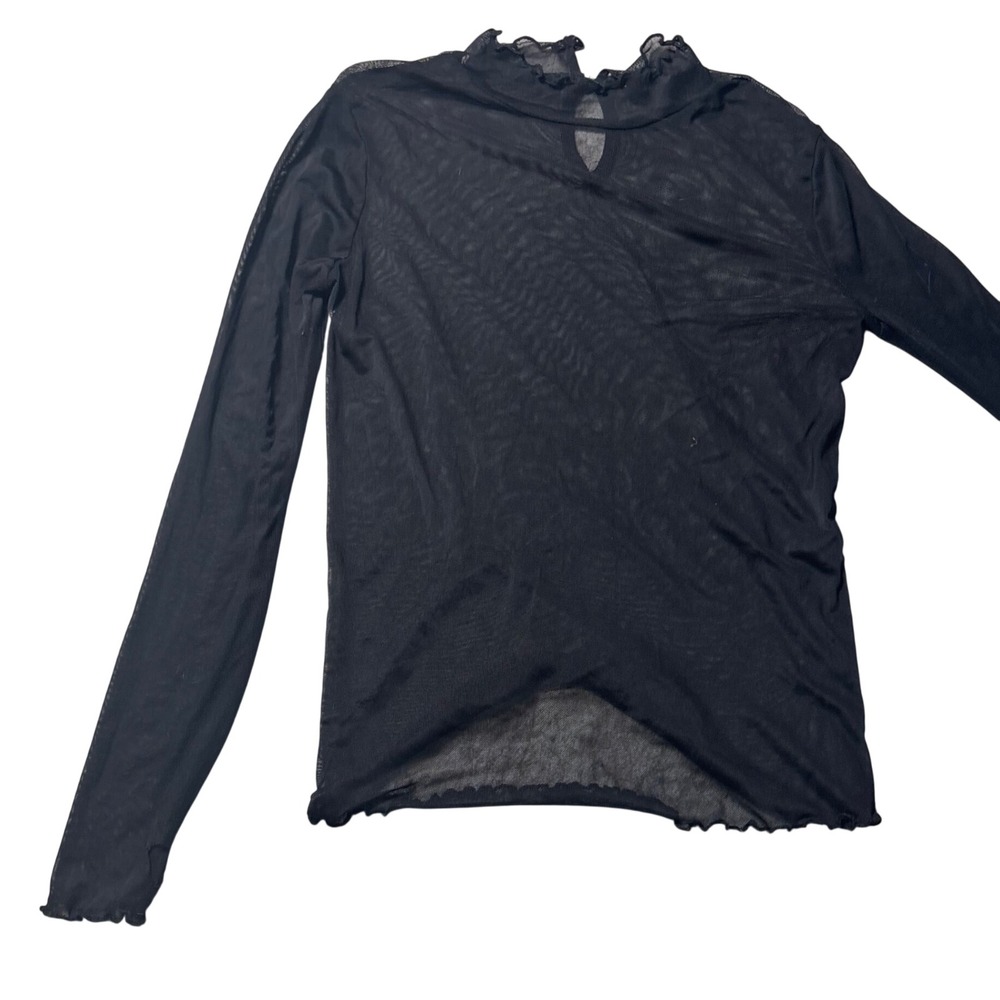 Sheer Mesh Top Black Ruffle Lettuce Trim Goth Alt Kids L
